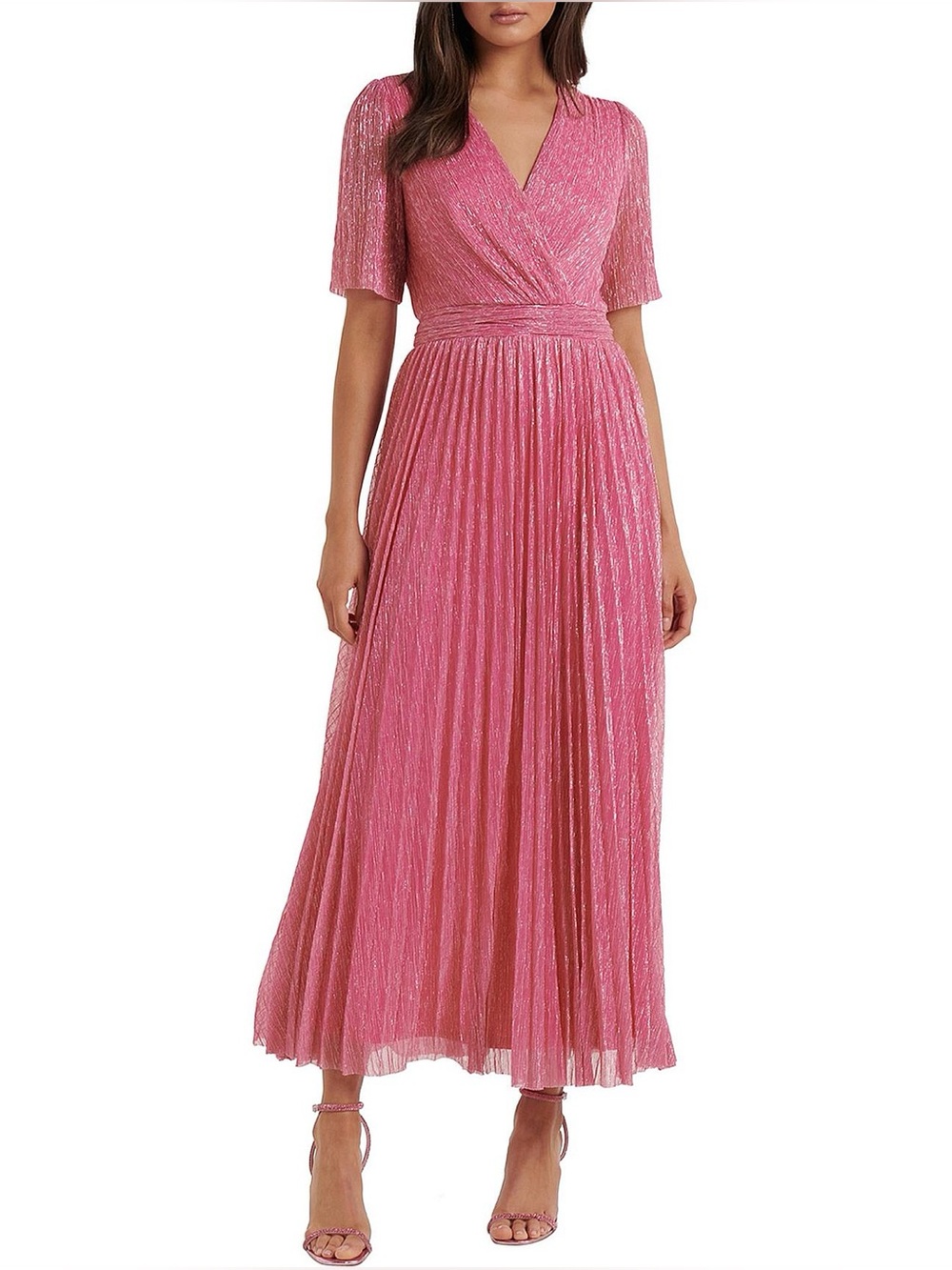 Ever New Isabella Wrap Plisse Midi Dress in Pink